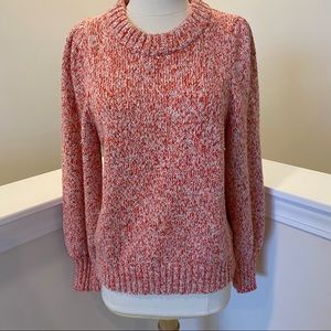 Aqua Pink/Beige Tweed L/S Sweater Puff Shoulder